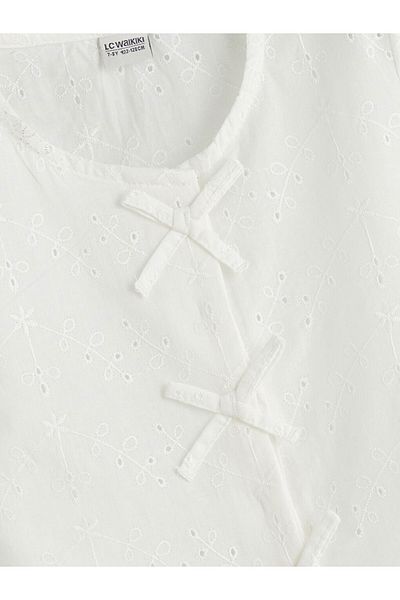 LC Waikiki White Crew Neck Bow Detailed Girl's Shirt