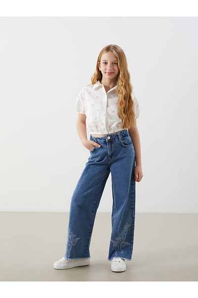 LC Waikiki Lcw Bow Printed Girl's Crop Shirt