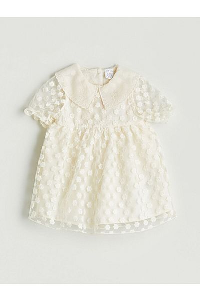 LC Waikiki Ecru Floral Baby Girl Lace Dress