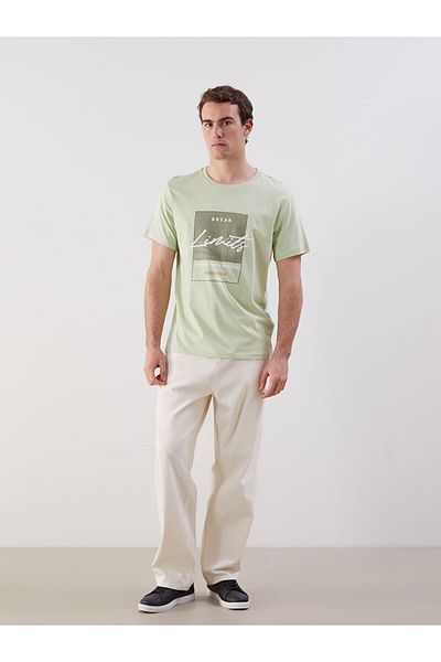 LC Waikiki Νέα σεζόν Crew Neck κοντομάνικο εμπριμέ χτενισμένο βαμβακερό ανδρικό μπλουζάκι - S5HP79Z8