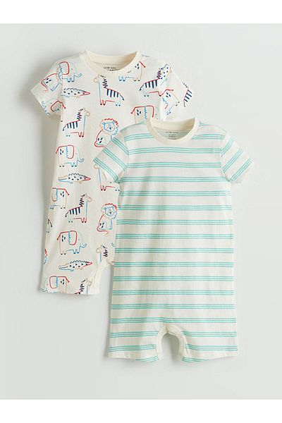 LC Waikiki Beige Crew Neck Baby Boy Jumpsuit 2-Piece