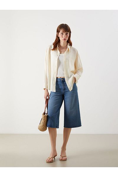 LC Waikiki Beige Textured Oversize Women's Shirt