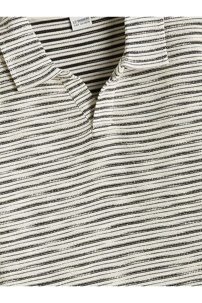 LC Waikiki Black Polo Neck Striped Boy's T-Shirt