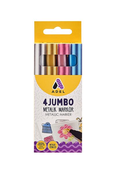 Adel Metallic Marker Set of 4, Vibrant Colors, 4.6 mm Thick Tip, Ideal for Multi-Surface Use