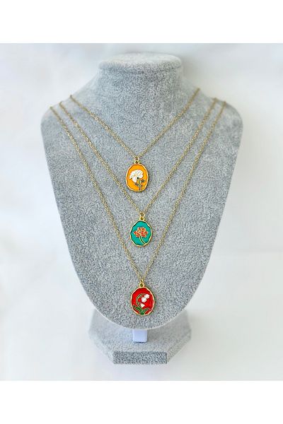 sulyra Red Vintage Summer Steel Flower Necklace