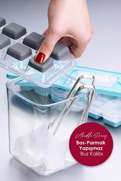 Anadolu Saray 2 Pcs Practical 12 Compartment Bass Finger Silicone Ice Mold | Silicone Non-Stick Bass Finger Ice Box with Lid