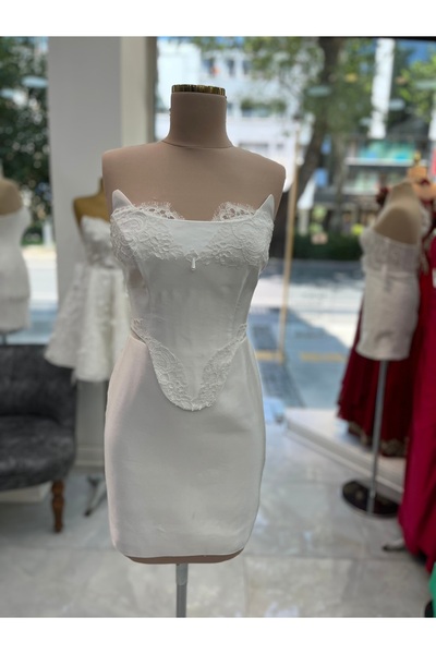 ABAD.HANDMADE Saten korseli dar kesim mini After party gelinlik