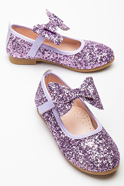 Pabuçland Very Stylish and Very Comfortable Insole Orthopedic Children's Daily Glittery Bow Tie Ballerinas