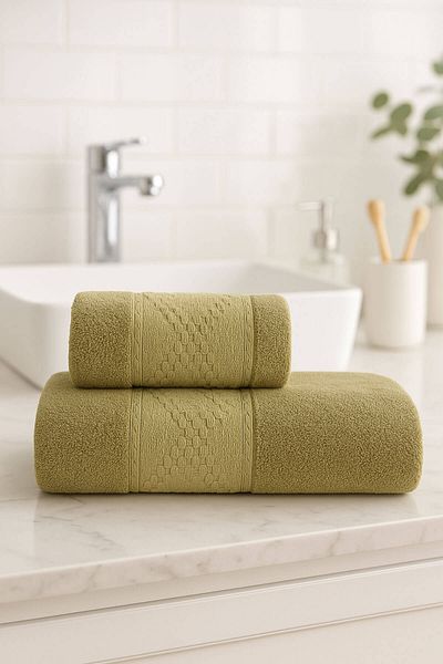 Mira Home 2 Piece Bath Towel Set 100% Cotton Duru Pattern