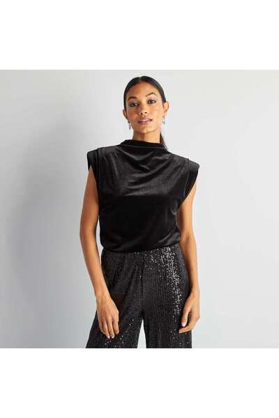 KIABI Sleeveless velour T-shirt with shoulder pads black