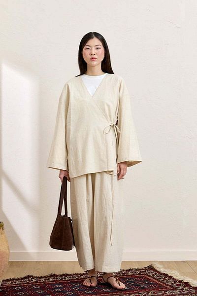 Ceylan Otantik Cream Organic Linen Tunic & Shalwar Trousers Set