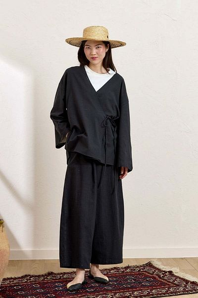 Ceylan Otantik Black Organic Linen Tunic & Baggy Trousers Set