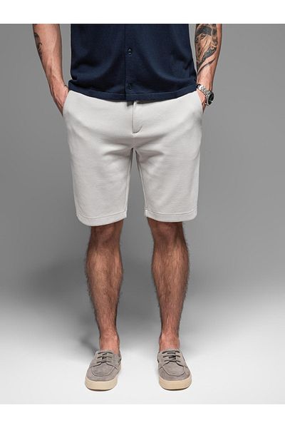 OMBRE Herren SLIM FIT Short Shorts aus Melange-Strukturstrick - Hellgrau V5 OM-SRCS-0166 L