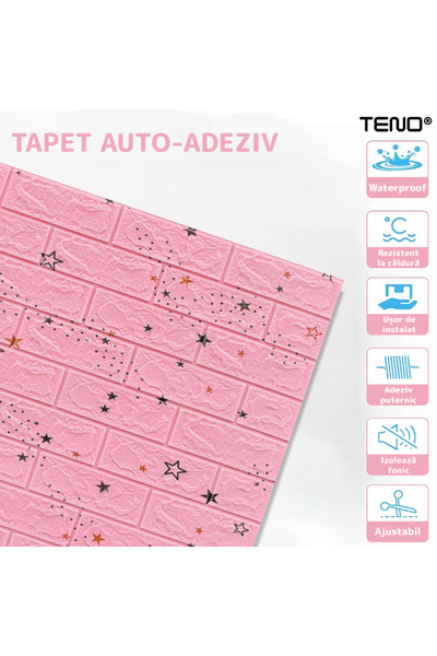 Teno Set 50x Tapet Caramida 3D Teno®, model Stelute, suprafata acoperire 26.5 mp, 70x77 cm, roz