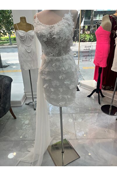 ABAD.HANDMADE 3Size Lez Lace Overlay Slim Fit Mini after Party Wedding Dress