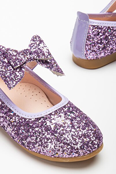 Pabuçland Very Stylish and Very Comfortable Insole Orthopedic Children's Daily Glittery Bow Tie Ballerinas