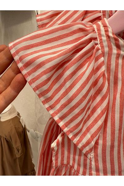 So Pearl Ruffled Sleeves, Striped Fabric, Summer, Girls' Dress