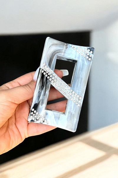 TAKIŞTIR Gray Color Marble Patterned Stone Detailed Bone Latch Buckle