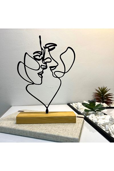 OEM "Silent Connection" decoration with natural wood base, 21 cm, black, 3D printed
