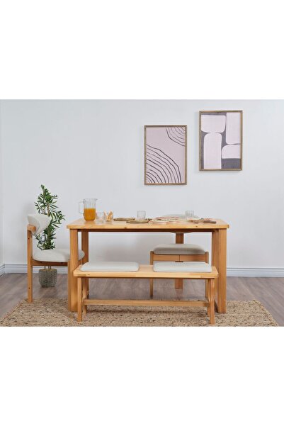VOWTURKEY Cheri Minimal Sandalye Masif Masa Takımı 4 Sandalye 1masa 1 Bench-80*160
