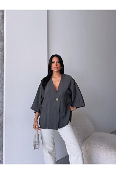 Ekim Store Πουκάμισο Oversize με χρυσά κουμπιά