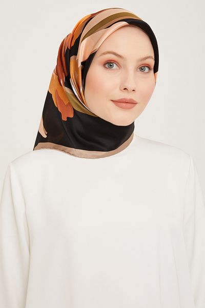 Armine Σειρά Nostalgia Silk Sura Scarf 9042DS-06 Floral Pattern ΜΑΥΡΟ-ΠΙΝΑΚΑ