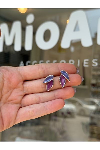 MioArt Modern Design Leaf Look Enamel Earrings