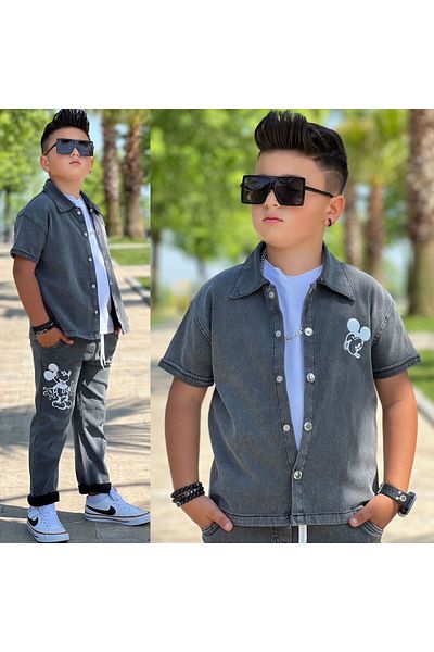 yns coolstar New Season Mcky Printed Shirt-T-Shirt and Trousers Unisex Model 3-Piece Set