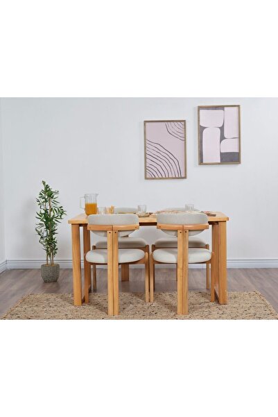 VOWTURKEY Cheri Minimal Sandalye Masif Masa Takımı 4 Sandalye 1masa 1 Bench-80*160