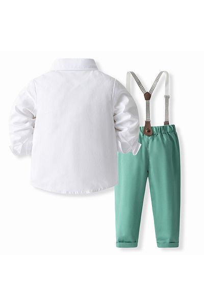 Kidohug Elegant boys' suit, long-sleeved shirt, long pants with suspenders and bow tie