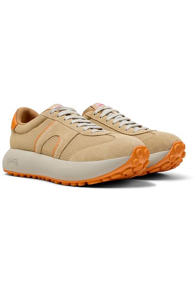 CAMPER Women's Beige-Orange Color Block Soft Sole Sneakers with Laces PelotasAthens