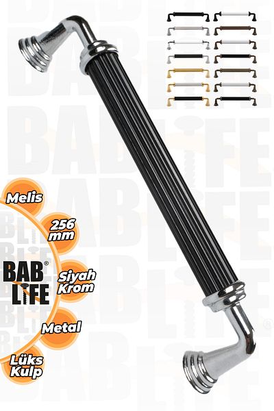 bablife Melis 256mm Negru - Crom Metal Sertar de lux Mânere de mobilier pentru dulapuri cu toate opțiunile de culoare