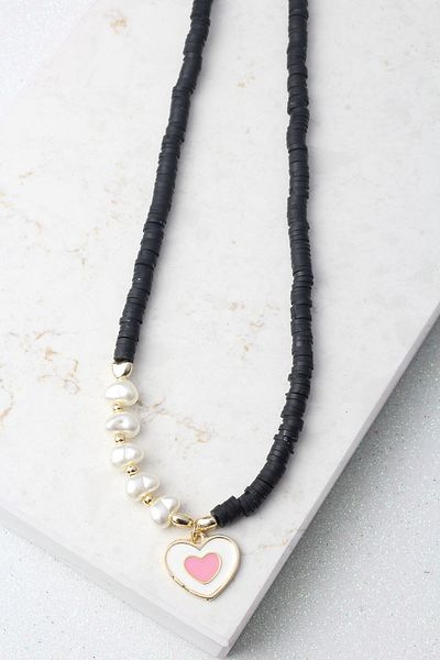 BY BARUN SİLVER Heart Model Beaded Black Fimo Necklace