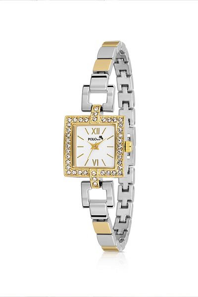 Polo Air ساعة يد نسائية بعلبة مربعة لون فضي ذهبي PL-1544B3x