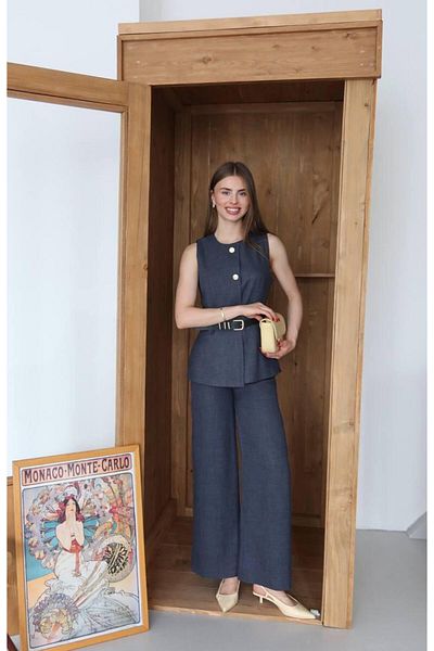 Ekim Store Linen Belted Vest Blazer Suit