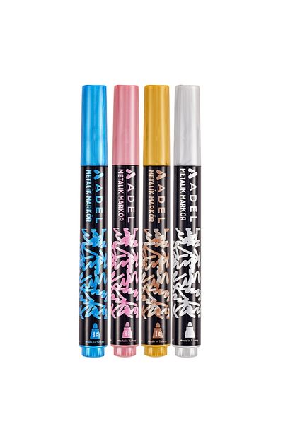 Adel Metallic Marker Set of 4, Vibrant Colors, 4.6 mm Thick Tip, Ideal for Multi-Surface Use