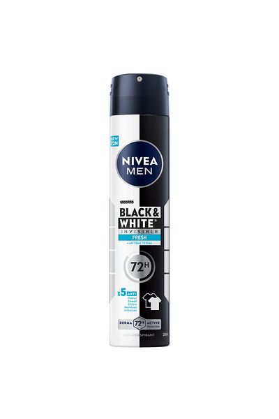 NIVEA NIVEA MEN Black & White Invisible Antiperspirant, 72H Protection, Spray 200ml