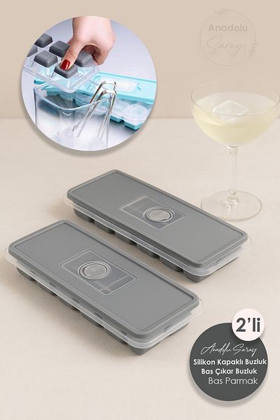 Anadolu Saray 2 Pcs Practical 12 Compartment Bass Finger Silicone Ice Mold | Silicone Non-Stick Bass Finger Ice Box with Lid