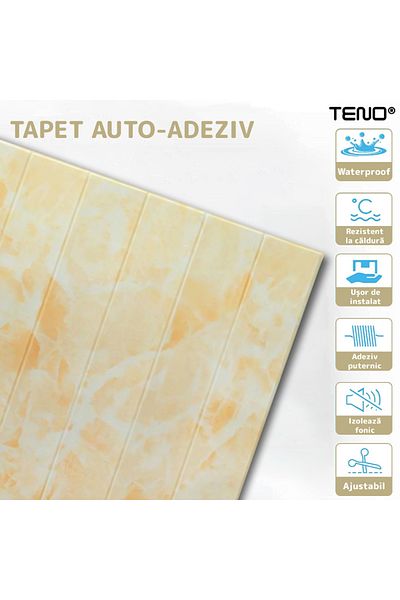 Teno Set of 70x 3D Teno® Panel Wallpaper, Marble Pattern, coverage area 34.3 sq m, 70x70 cm, yellow