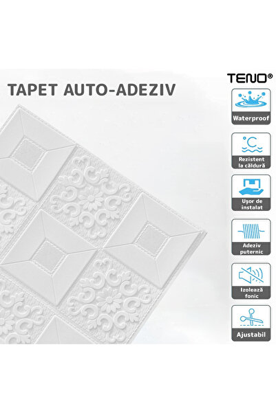 Teno Set 100x Tapet 3D Teno®, suprafata acoperire 49 mp, 70x70 cm, alb