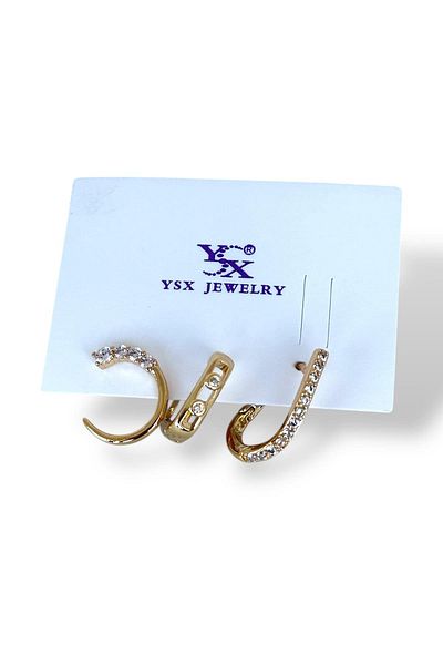 TAKIŞTIR مجموعة أقراط YSX مكونة من 3 قطع مع تفاصيل حجرية ذهبية اللون