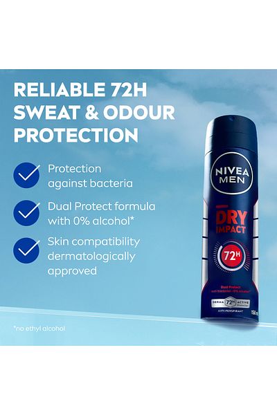 NIVEA NIVEA MEN Dry Impact Antiperspirant Deodorant for Men 48h Protection Spray 200ml
