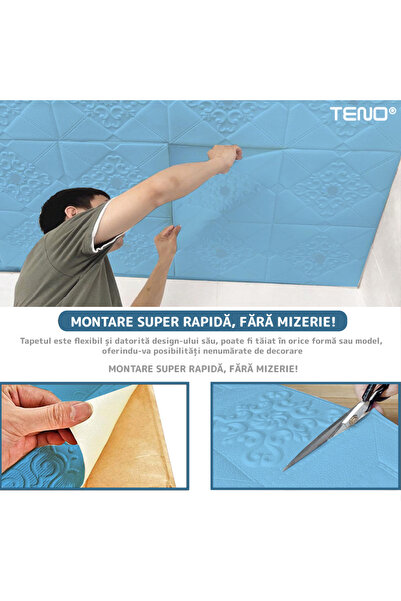 Teno Set 70x Tapet 3D Teno®, suprafata acoperire 34.3 mp, autoadeziv, 70x70 cm, albastru
