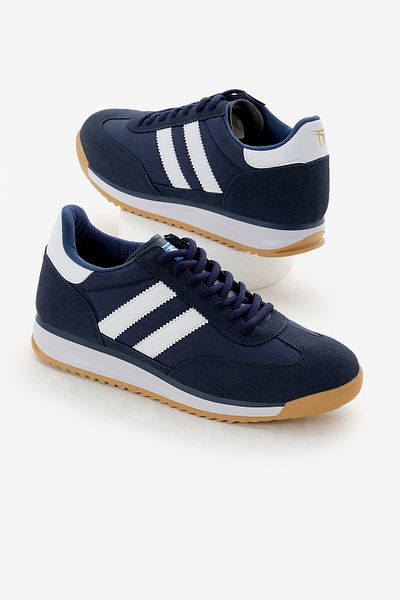 Tonny Black Unisex Navy Blue Thermo Sole Double Stripe Lace-Up Sports Shoes