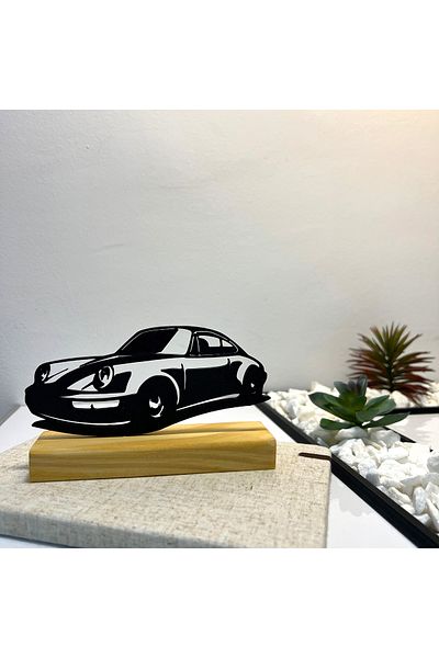 OEM "911 Legend '80s" decoration with natural wood base, 9 cm, black, 3D printed
