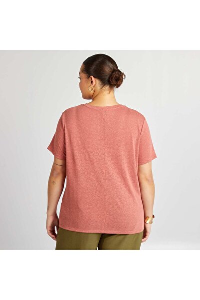KIABI Linen blend V-neck T-shirt PINK