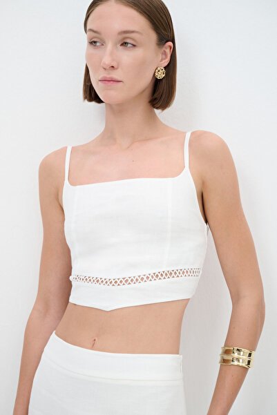 adL Nakış Detaylı Askılı Crop Bluz