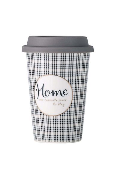 PUFO Home ceramic travel mug for coffee with silicone lid, 415 ml, dark gray