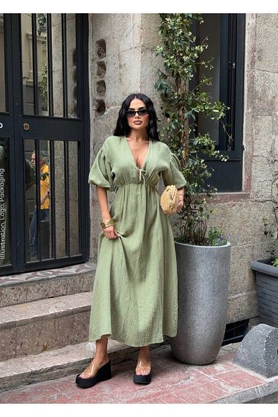 Ekim Store Lace-Up Muslin Long Dress