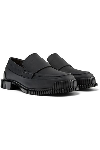 CAMPER Women's Black Genuine Leather Chunky Heel Flats with Hook and Loop Strap, Stylish Pix